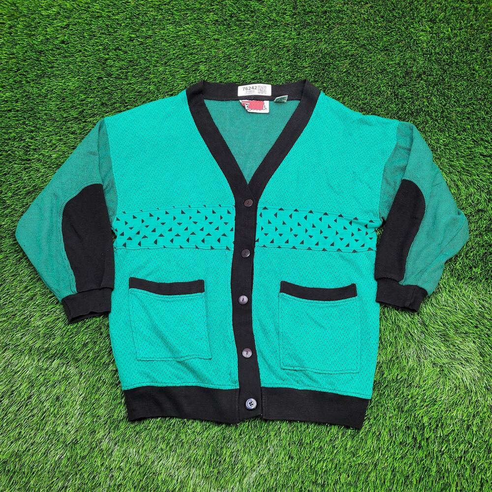 Vintage Gitano Cardigan Womens Small 22x26 Baggy Blue-Green 90s Y2K